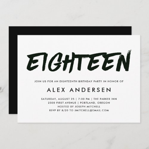 Modern Marker Black and White Eighteenth Birthday