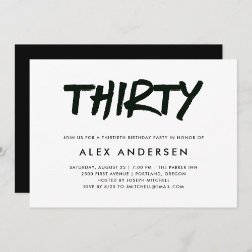 Modern Marker | Black and White Thirtieth Birthday