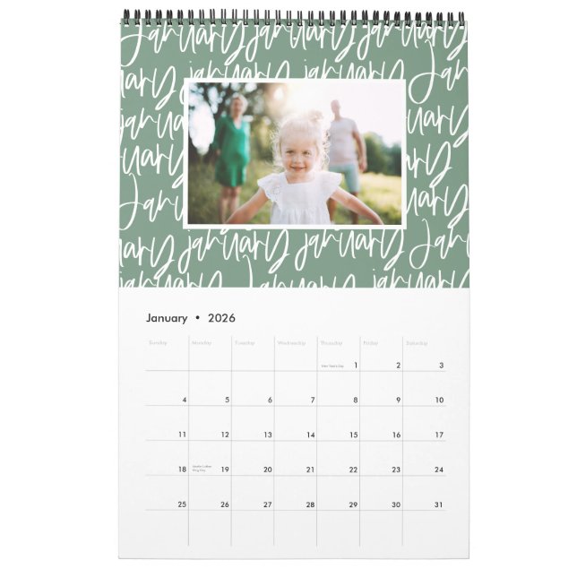 Modern marker pen photo script calendar (Jan 2026)