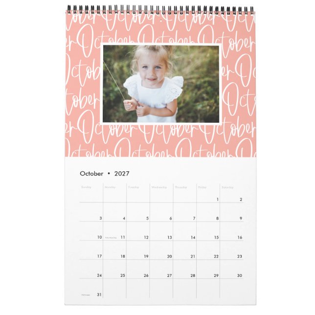 Modern marker pen photo script rainbow calendar (Oct 2027)