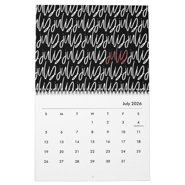 Modern marker pen script calendar (Jul 2026)