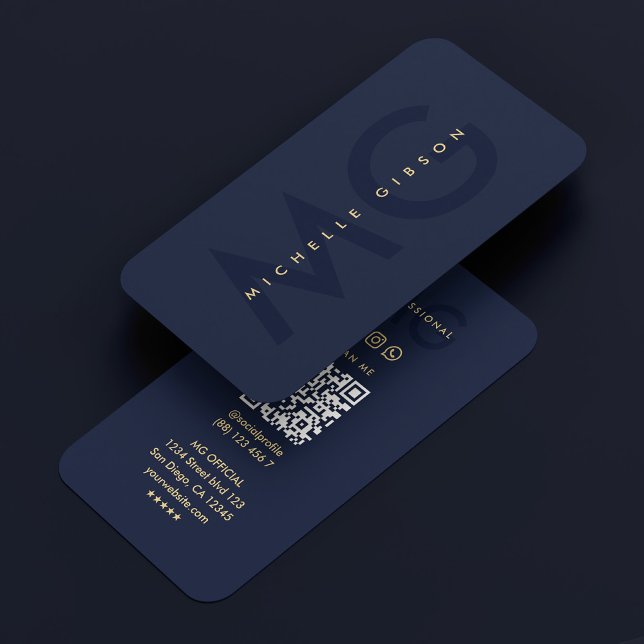 Modern Marketing Professional Monogram Navy Blue Business Card (Modern Marketing Professional Monogram Navy Blue Business Card
)
