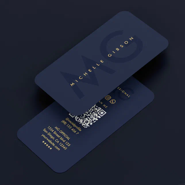 Modern Marketing Professional Monogram Navy Blue Business Card | Zazzle