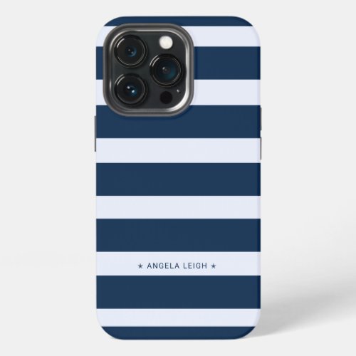 Modern Marlin and Blue White Cabana Stripes iPhone 13 Pro Case