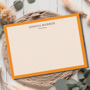 Modern Marmalade Orange Border Personalized Note Card