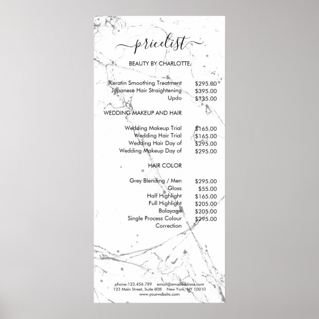 Modern Marmor Style Pricelist Poster (Front)
