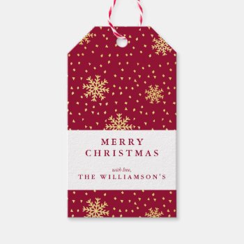 Modern Maroon And Gold Snowflake Christmas Gift Tags by cranberrydesign at Zazzle