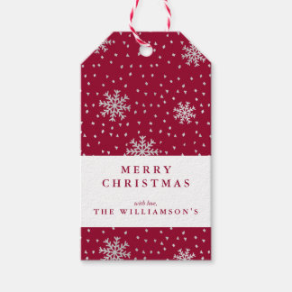 Modern Maroon and Silver Snowflake Christmas Gift Tags