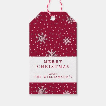 Modern Maroon And Silver Snowflake Christmas Gift Tags by cranberrydesign at Zazzle
