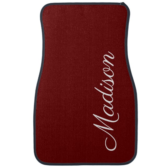 Modern Maroon Burgundy Classy Script Monogram Car Floor Mat (Front)