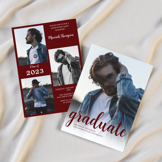 Modern  Maroon Burgundy Photo Graduation Party Invitation (Creator Uploaded)