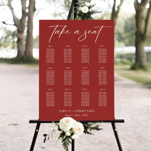 Modern Maroon Christmas Wedding Seating Chart Foam Board