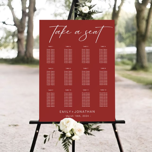 Modern Maroon Christmas Wedding Seating Chart Foam Board (Creator Uploaded)