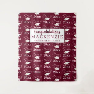 Modern Maroon CLASS OF 20XX Pattern Photo Op Tapestry
