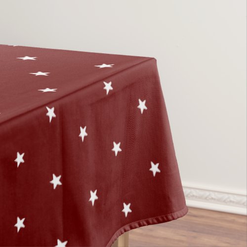 Modern maroon dark red white stars pattern holiday tablecloth