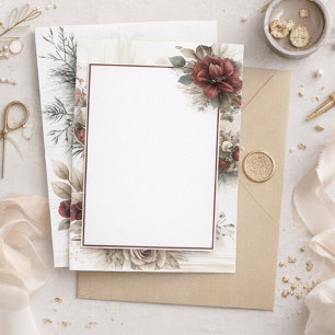 Modern Maroon Floral Blank Wedding  Invitation