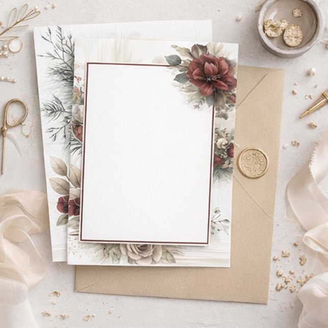 Modern Maroon Floral Blank Wedding  Invitation (Creator Uploaded)