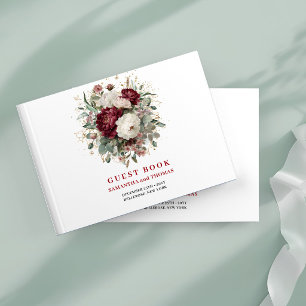 Modern Maroon Flowers Eucalyptus Gold Guest Book