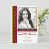 Modern Maroon Gold Graduation Party Graduate Photo Invitation (Standing Front)