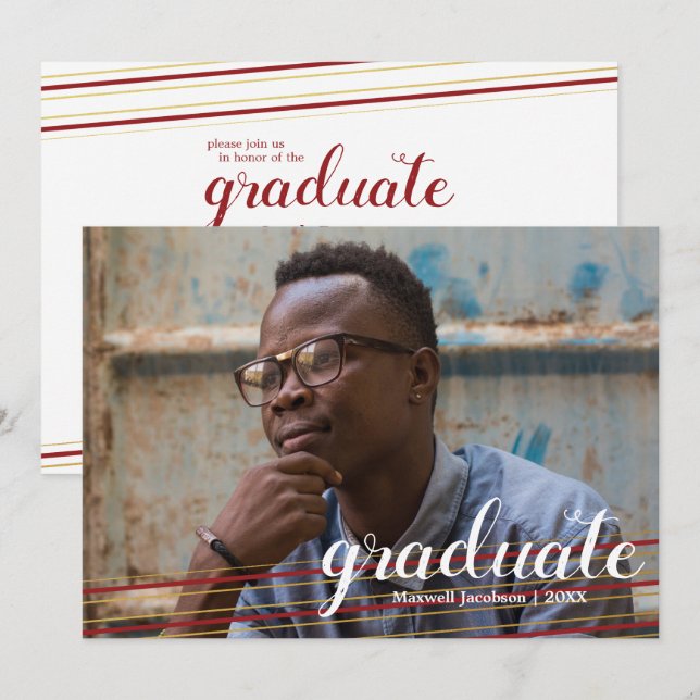 Modern Maroon & Gold Striped Graduation Cards (Front/Back)