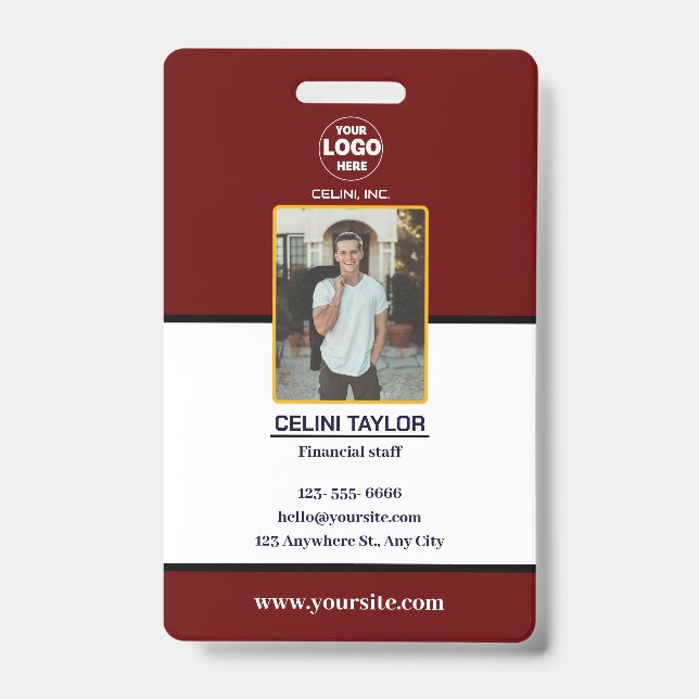 Modern Maroon ID Card with Photo & Logo Badge (Front)