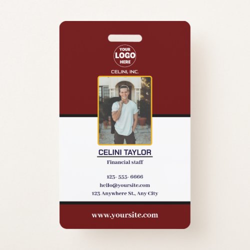 Modern Maroon ID Card with Photo  Logo Badge