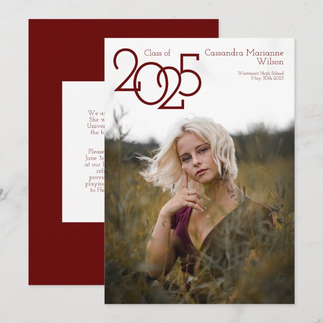 Modern Maroon Photo Graduation Announcement (Front/Back)