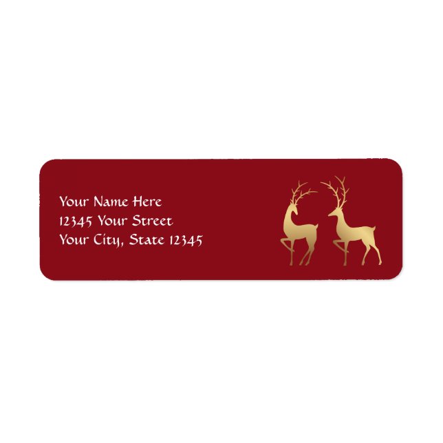 Modern Maroon Red  and Gold Deer Holiday Label (Front)