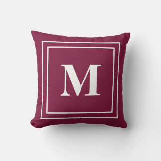Modern Maroon Red Monogram Throw Pillow