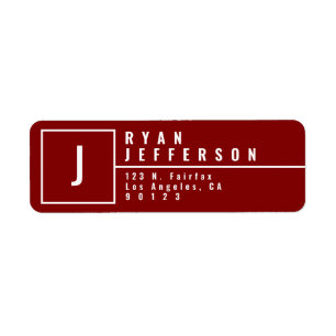 Modern Maroon Red Monogrammed Return Address Label