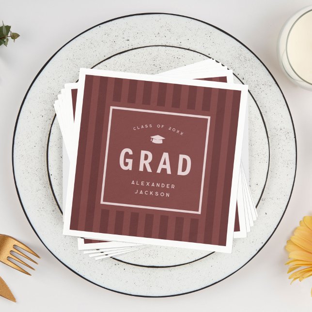 Modern Maroon Red Sporty Stripes Graduation Party Napkins (Creator Uploaded)