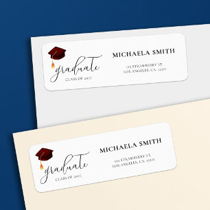 Modern Maroon Script Graduation Return Address Label