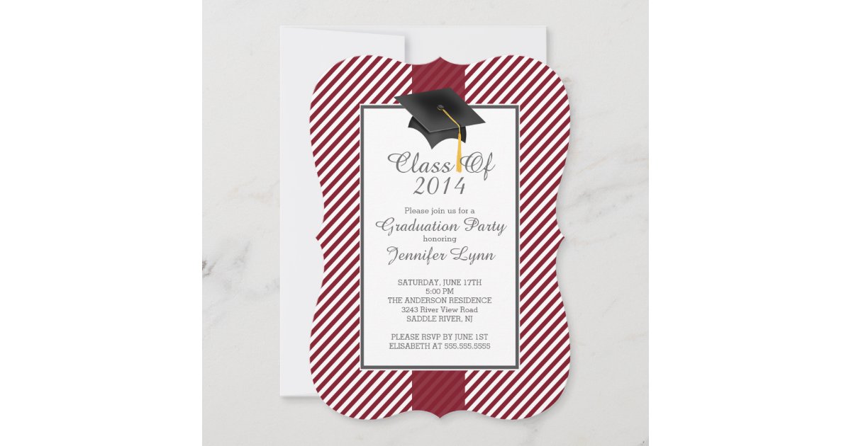 Modern Maroon Stripe Graduation Party Invitation | Zazzle