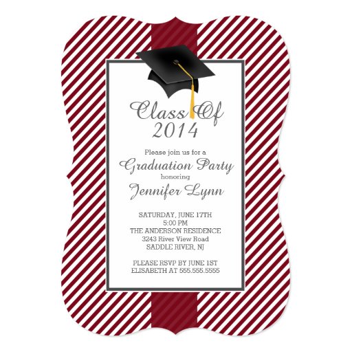 Modern Maroon Stripe Graduation Party Invitation | Zazzle