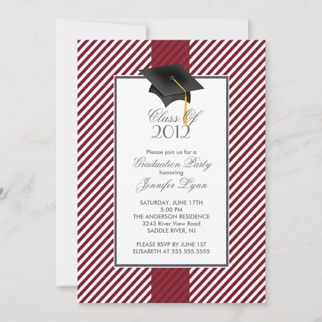 Modern Maroon Stripe Graduation Party Invitation | Zazzle