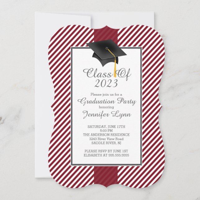Modern Maroon Stripe Graduation Party Invitation (Front)
