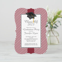 Modern Maroon Stripe Graduation Party Invitation | Zazzle