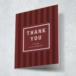 Modern Maroon Stripes Graduation Thank You Card