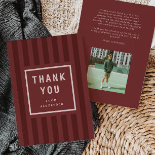 Modern Maroon Stripes Graduation Thank You Card