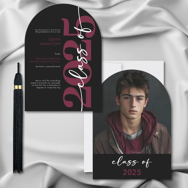 Modern Maroon Typography Arch Grad Announcement (Creator Uploaded)