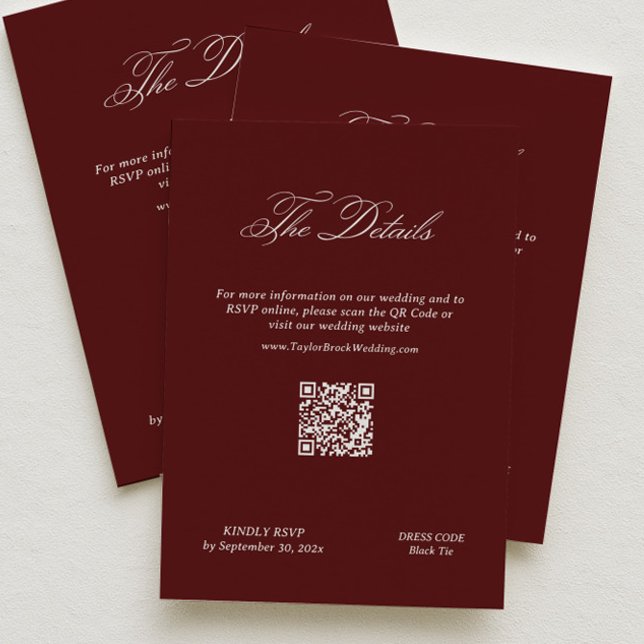 Modern Maroon Wedding Details Qr Code Enclosure Card (Creator Uploaded)