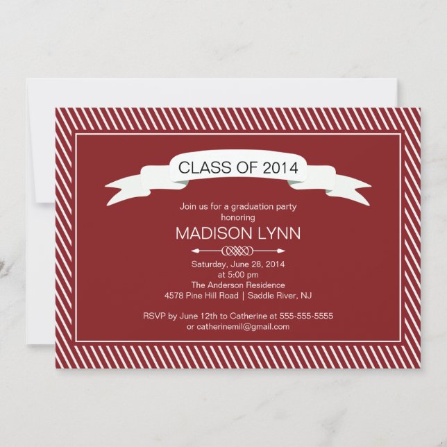 Modern Maroon White Graduation Party Invitation (Front)