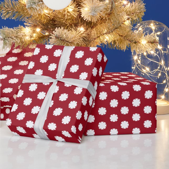 Modern maroon white Stars Snowflakes holiday gift Wrapping Paper (Holidays)