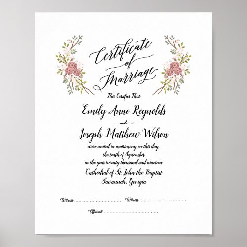 Modern Marriage Certificate Wedding Keepsake Poster