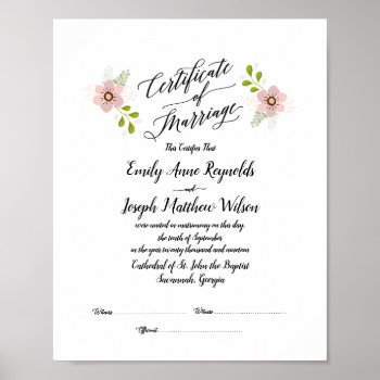 Modern Marriage Certificate Wedding Keepsake Poster by kat_parrella at Zazzle