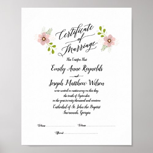 Modern Marriage Certificate Wedding Keepsake Poster
