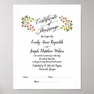 Modern Marriage Certificate Wedding Keepsake Poster