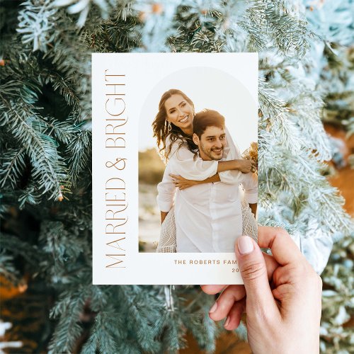 Modern Married and Bright Holiday Arch Photo Card