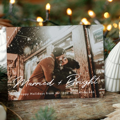 Modern Married and Bright Newlywed Photo Overlay Postcard