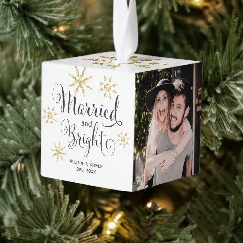 Modern Married and bright newlywed photos Cube Orn Cube Ornament